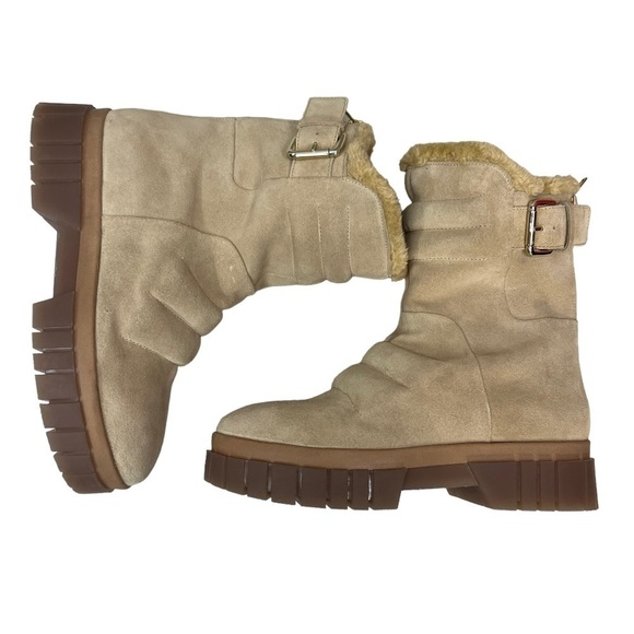 Free People NEW Fable Tan Suede Ruched Lug Sole Boots Size 41 or US 10 - Picture 4 of 10